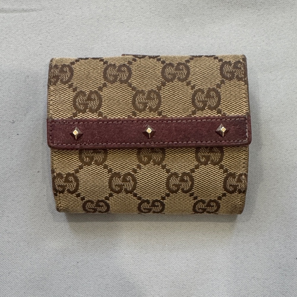 Gucci Original GG Canvas Studded French Wallet / Compact Bifold Wallet